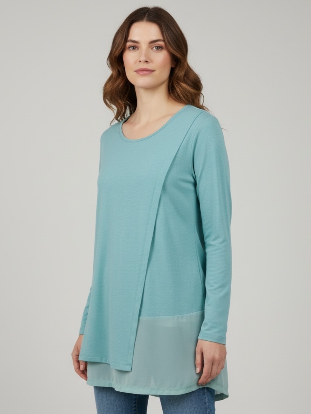 Soft Surroundings Seafoam Long Sleeve Scoop Neck Top - Picture 1 of 13